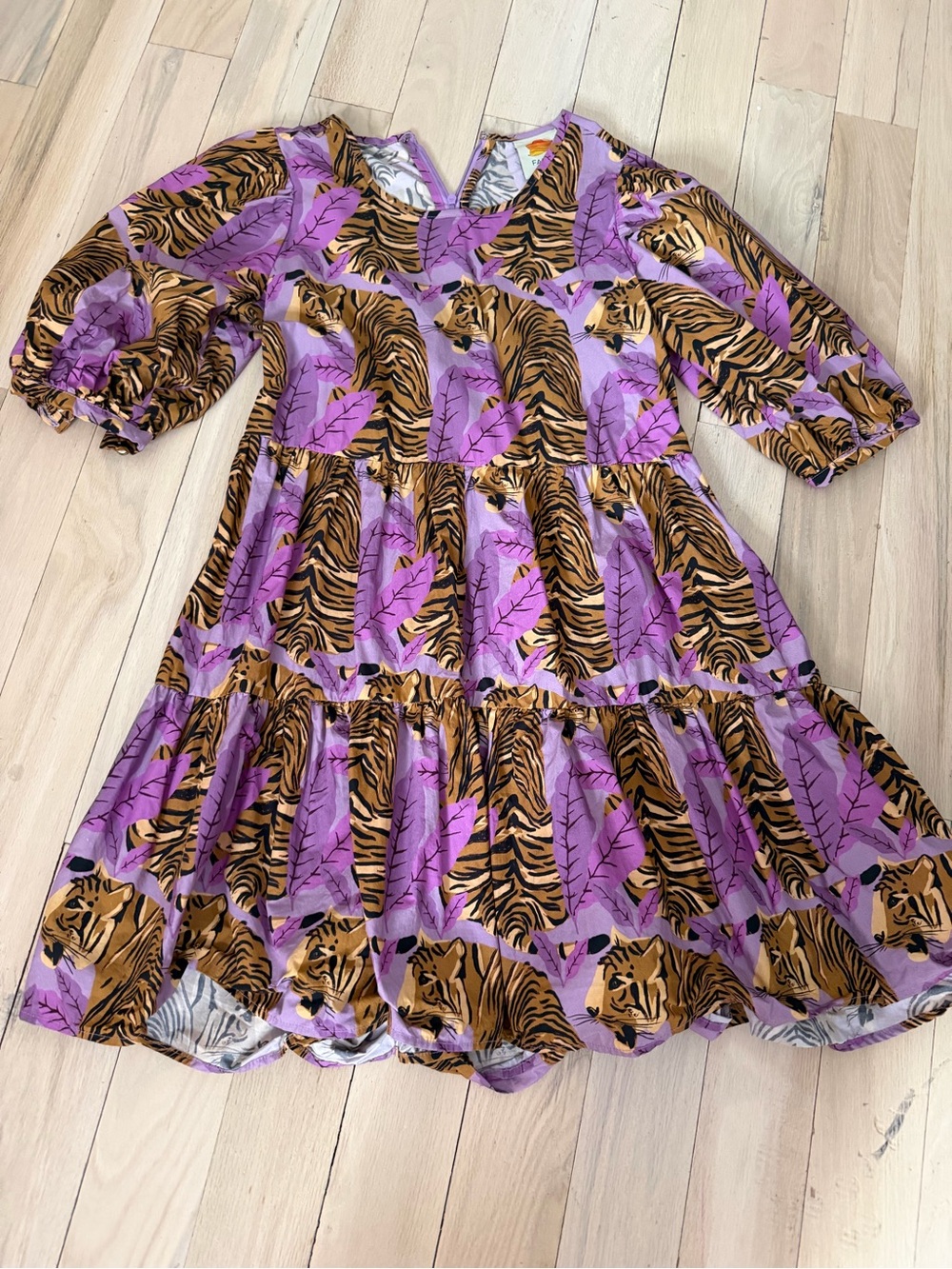 Farm Rio Tiger Print Tiered Dress in Purple